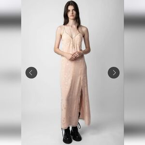 NWT $998 Zadig and Voltaire 100% Silk Ballerine Rohal star-jacquard strass Dress